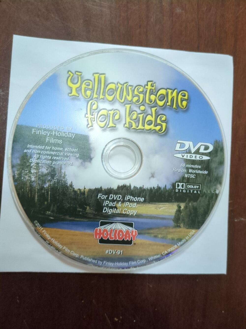 Yellowstone National Park For Kids (DVD, 2011) disc only